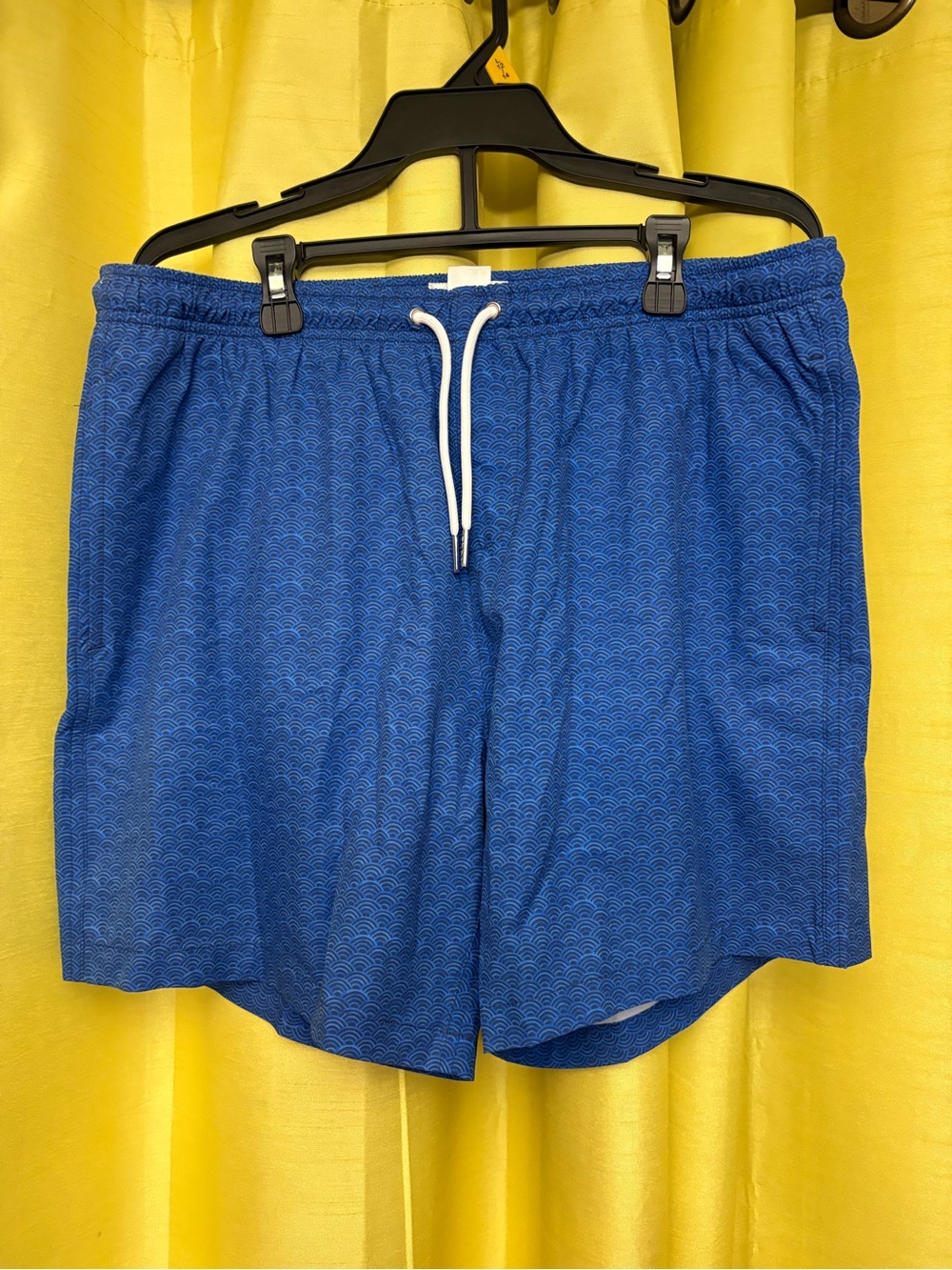 Men's Blue Swim Trunks with Elastic Waist and Drawstring